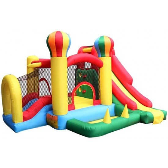 Inflatable jumping device for children with 2 slides, ball pool, climbing wall and more 